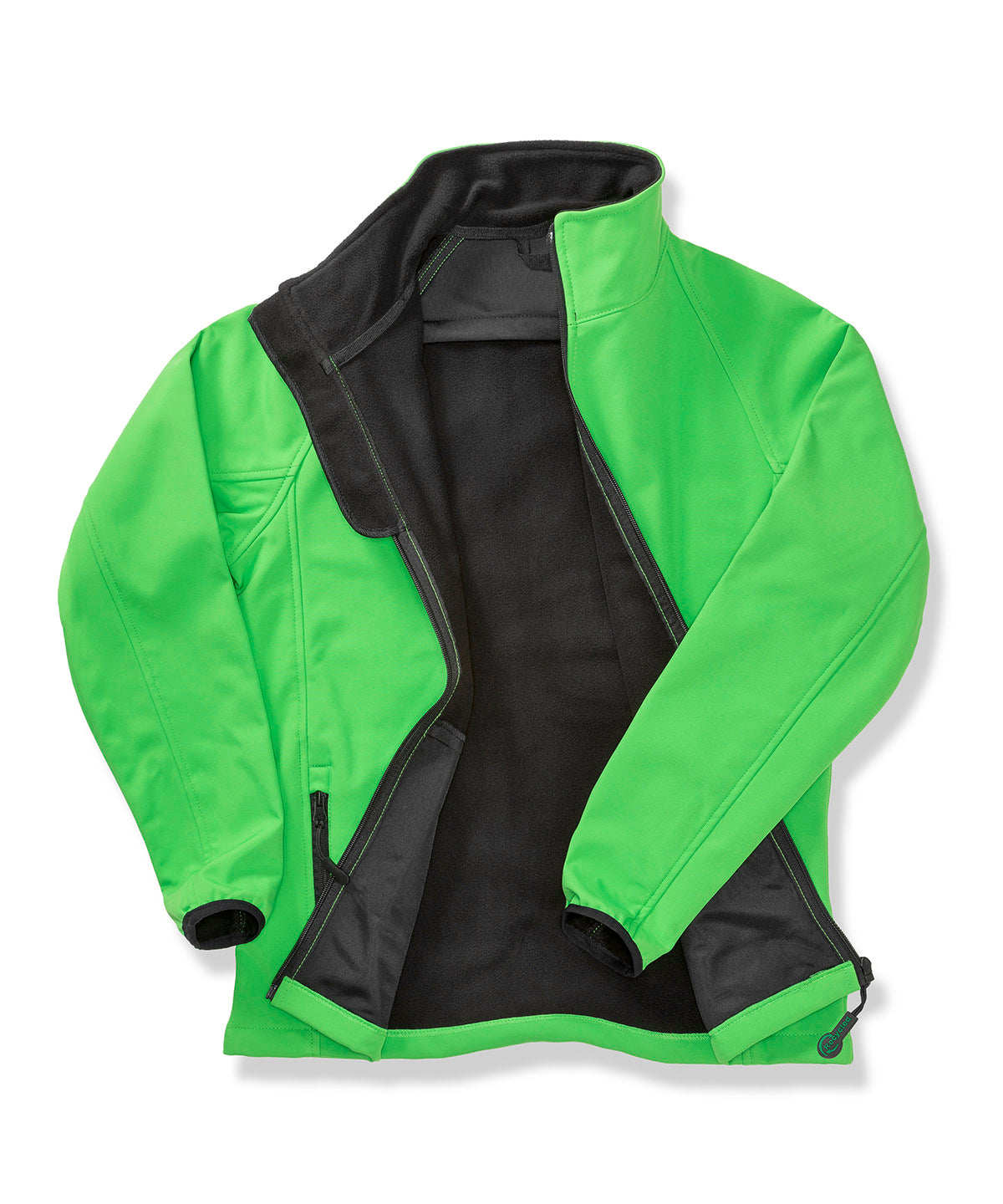 Result Core Womens printable softshell with recycled fleece inner in Vivid Green/Black, front view