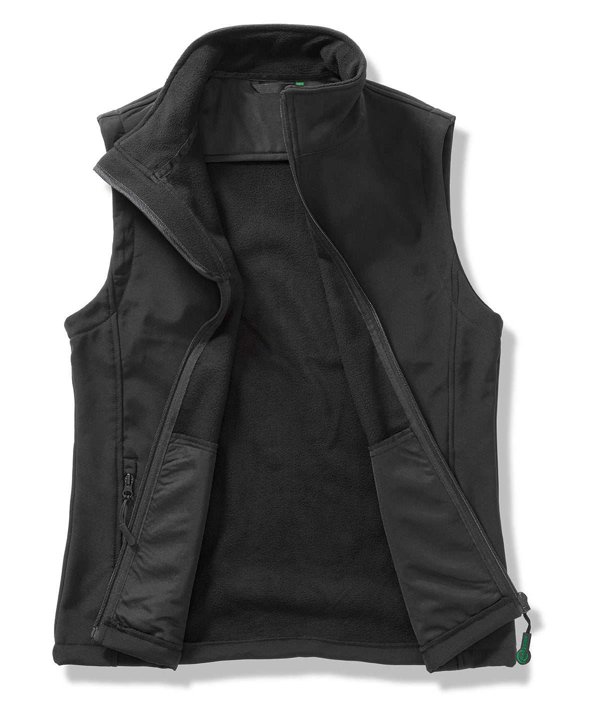 Result Core Womens printable softshell bodywarmer with recycled fleece inner in Black/Black, front view