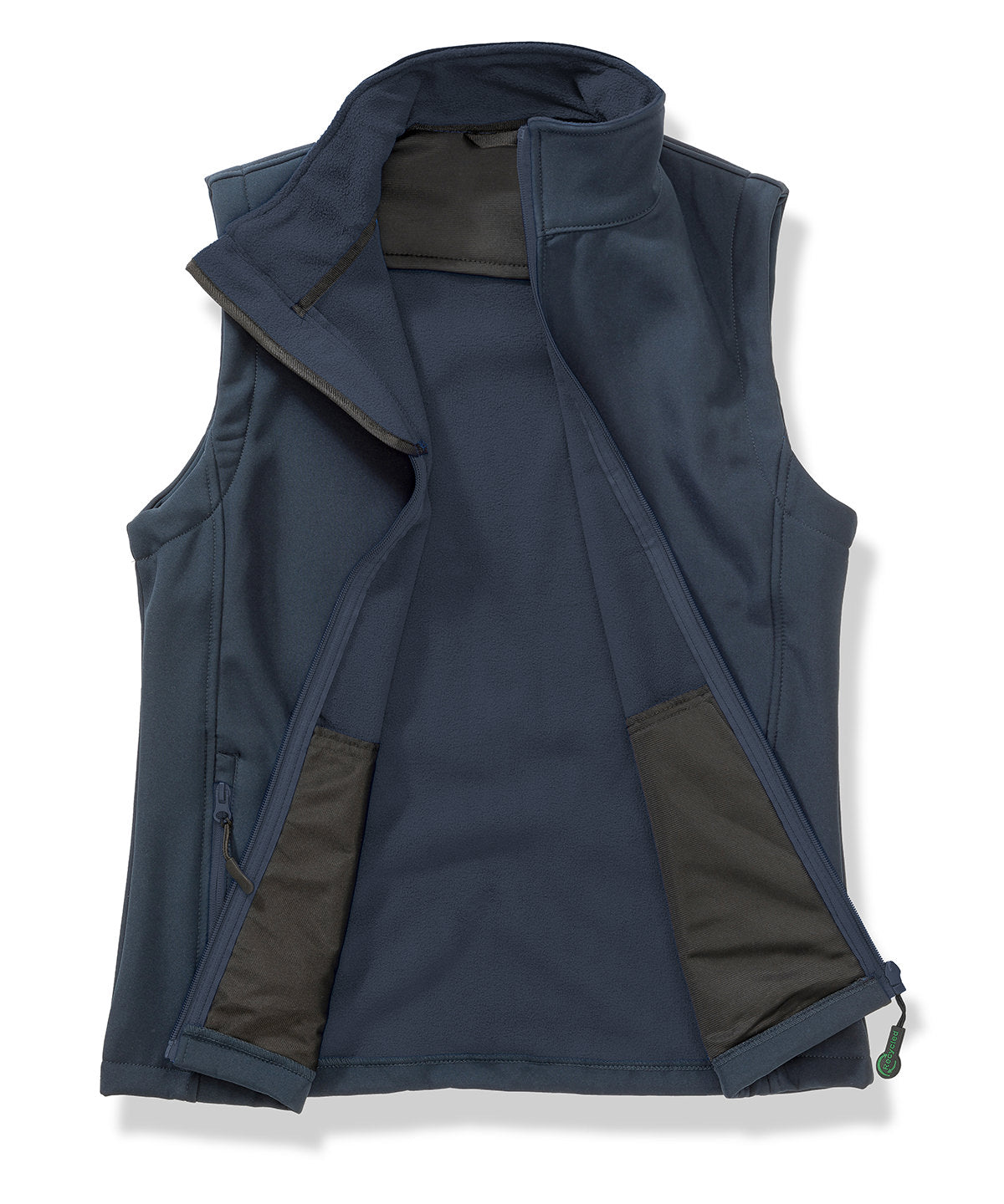 Result Core Womens printable softshell bodywarmer with recycled fleece inner in Navy/Navy, front view
