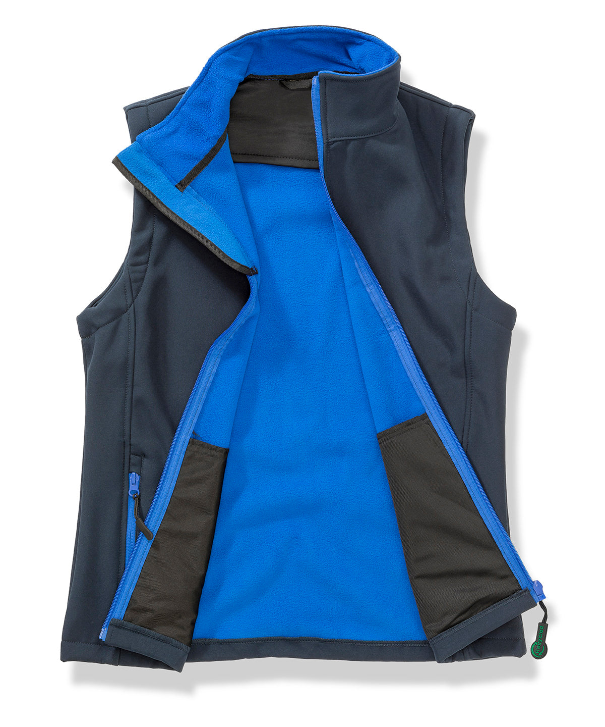 Result Core Womens printable softshell bodywarmer with recycled fleece inner in Navy/Royal, front view