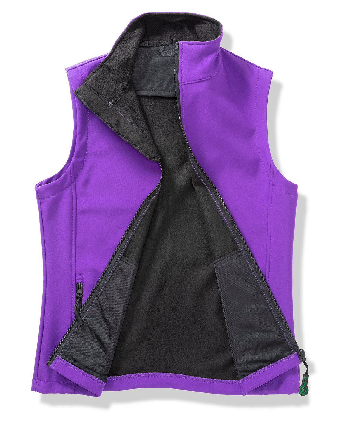 Result Core Womens printable softshell bodywarmer with recycled fleece inner in Purple/Black, front view