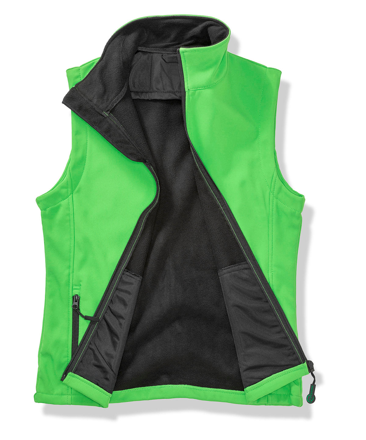 Result Core Womens printable softshell bodywarmer with recycled fleece inner in Vivid Green/Black, front view