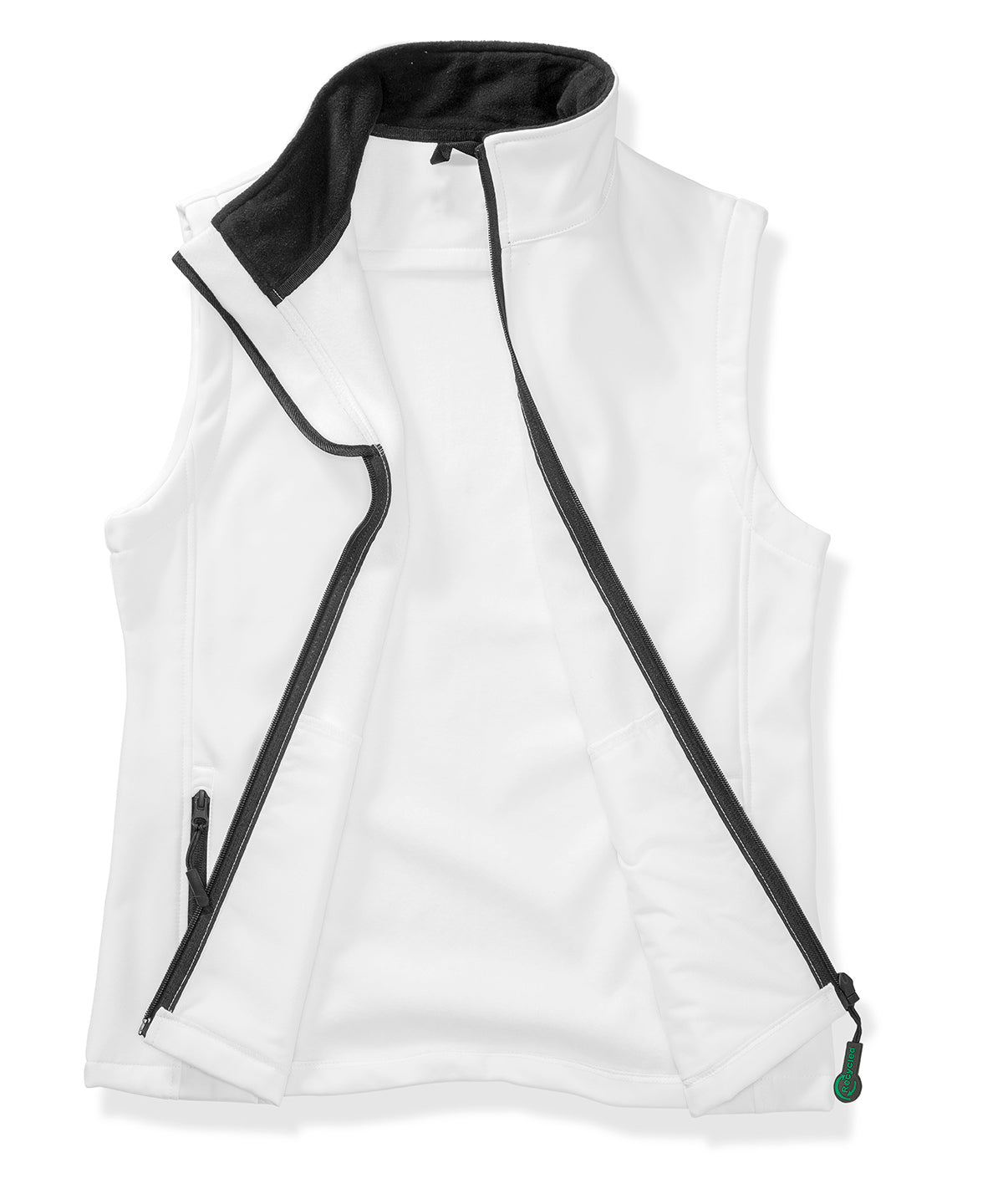 Result Core Womens printable softshell bodywarmer with recycled fleece inner in White/Black, front view