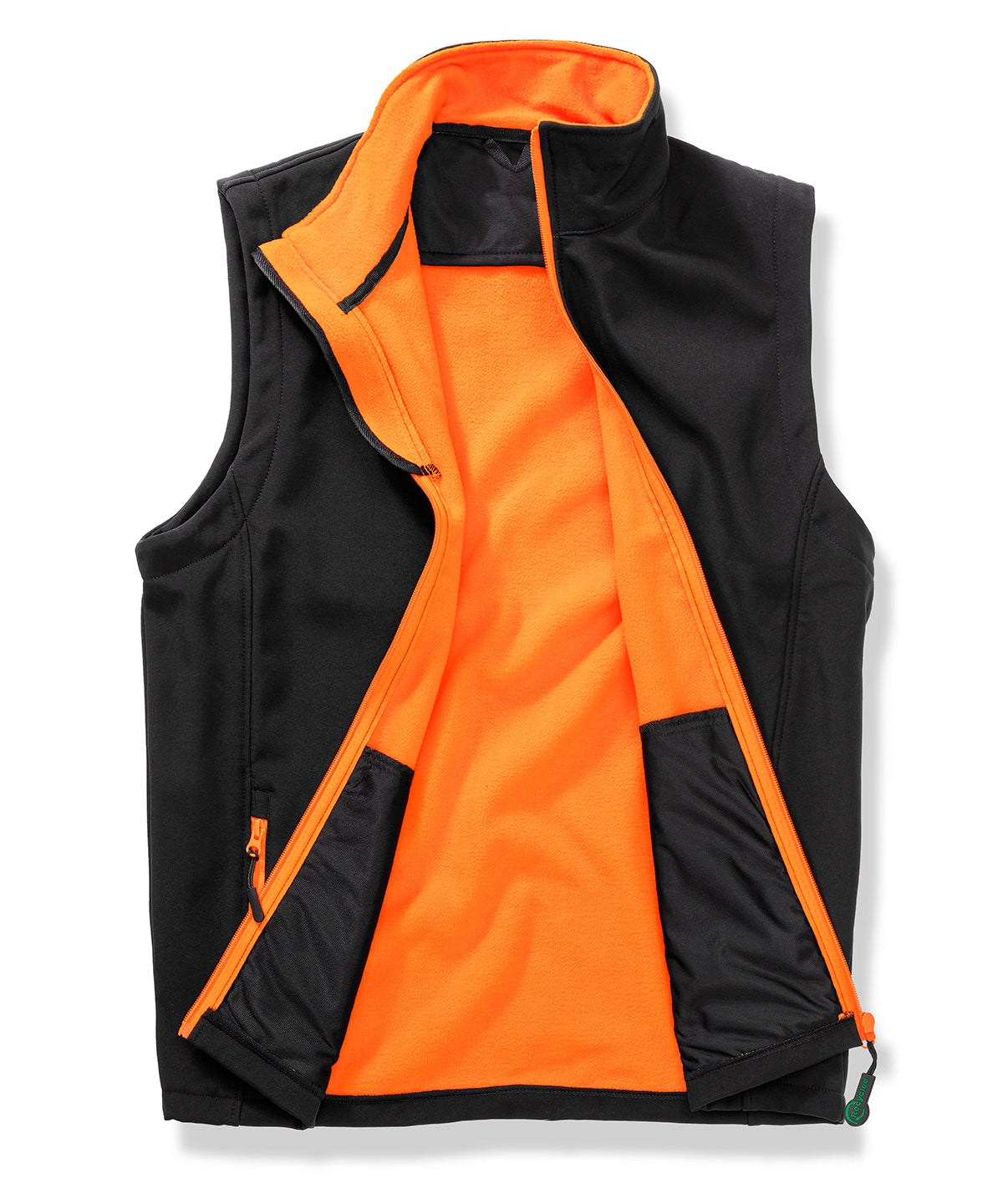 Result Core Printable softshell bodywarmer with recycled fleece inner in Black/Orange, front view