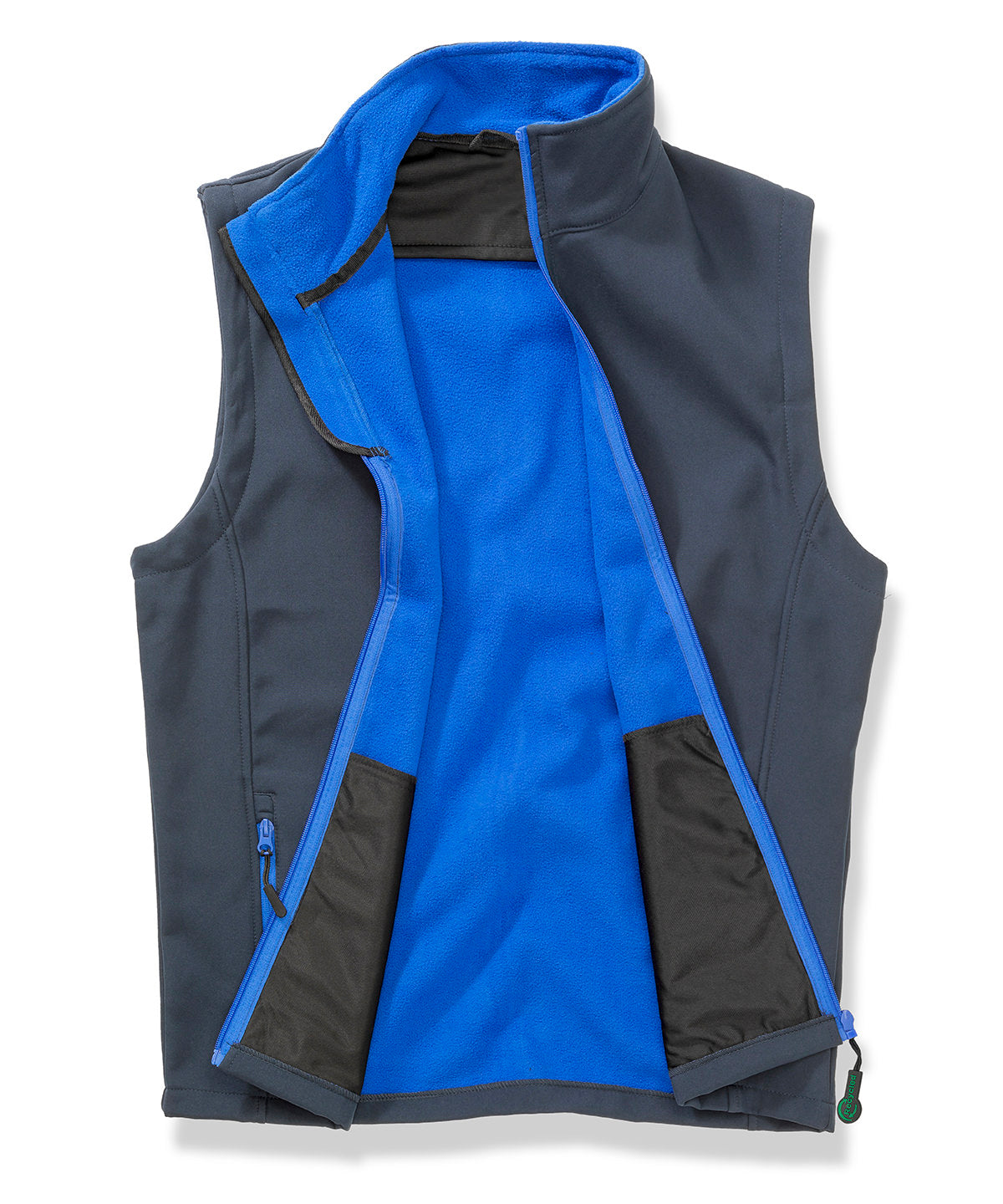 Result Core Printable softshell bodywarmer with recycled fleece inner in Navy/Royal, front view