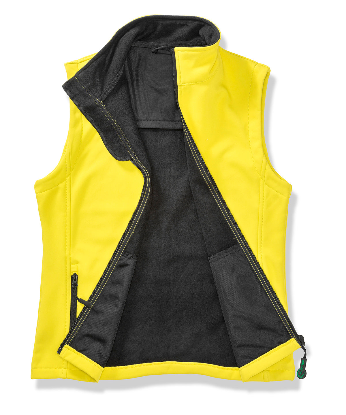 Result Core Printable softshell bodywarmer with recycled fleece inner in Yellow_Black, front view