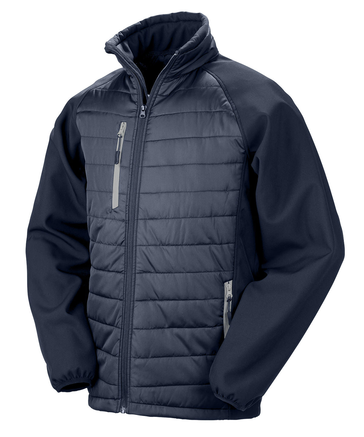 Result Recycled Compass padded softshell jacket in Navy/Grey, front view