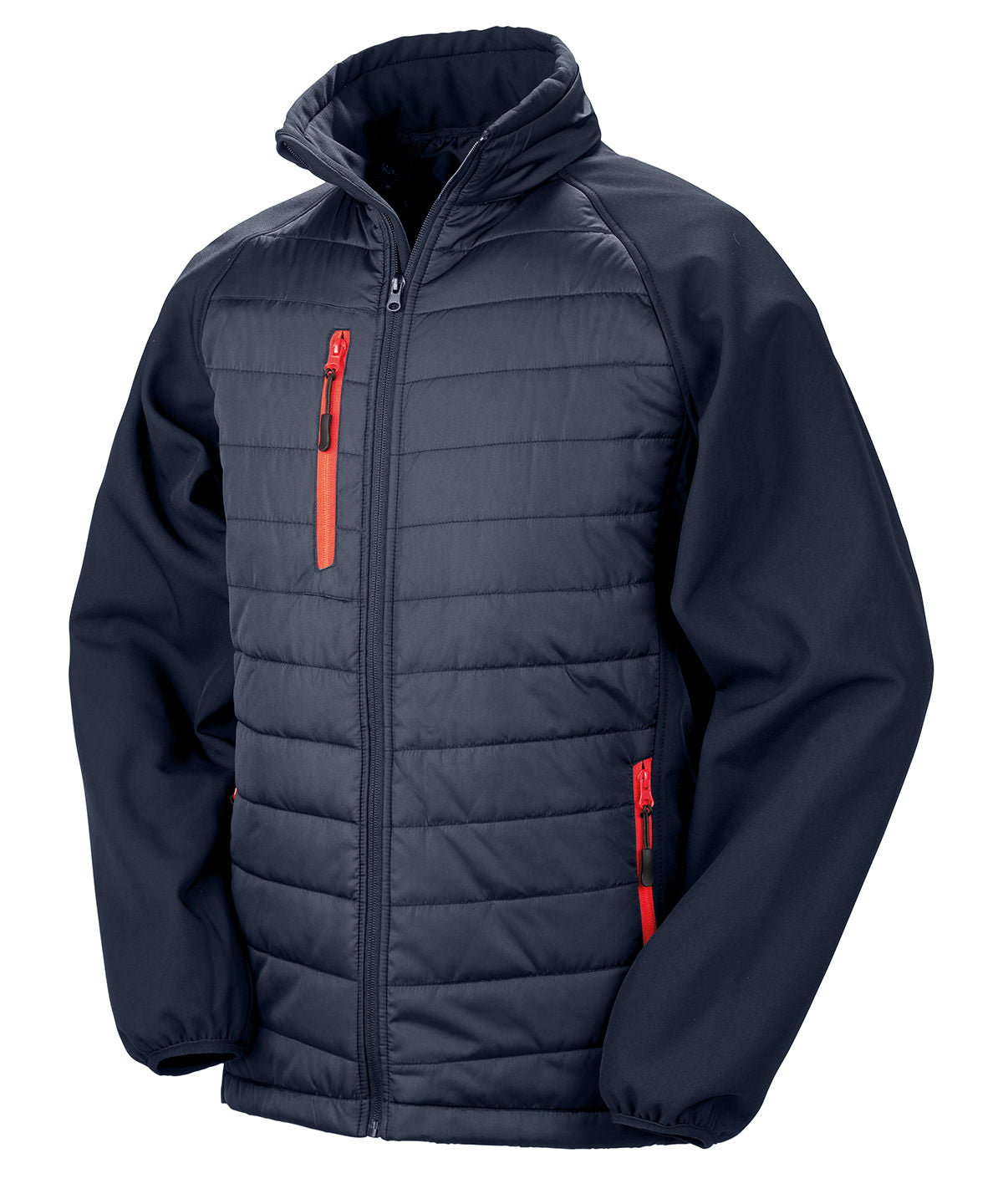 Result Recycled Compass padded softshell jacket in Navy_Red, front view