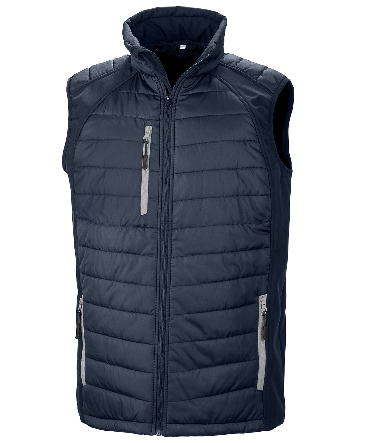 Result Recycled Compass padded softshell gilet in Navy/Grey, front view