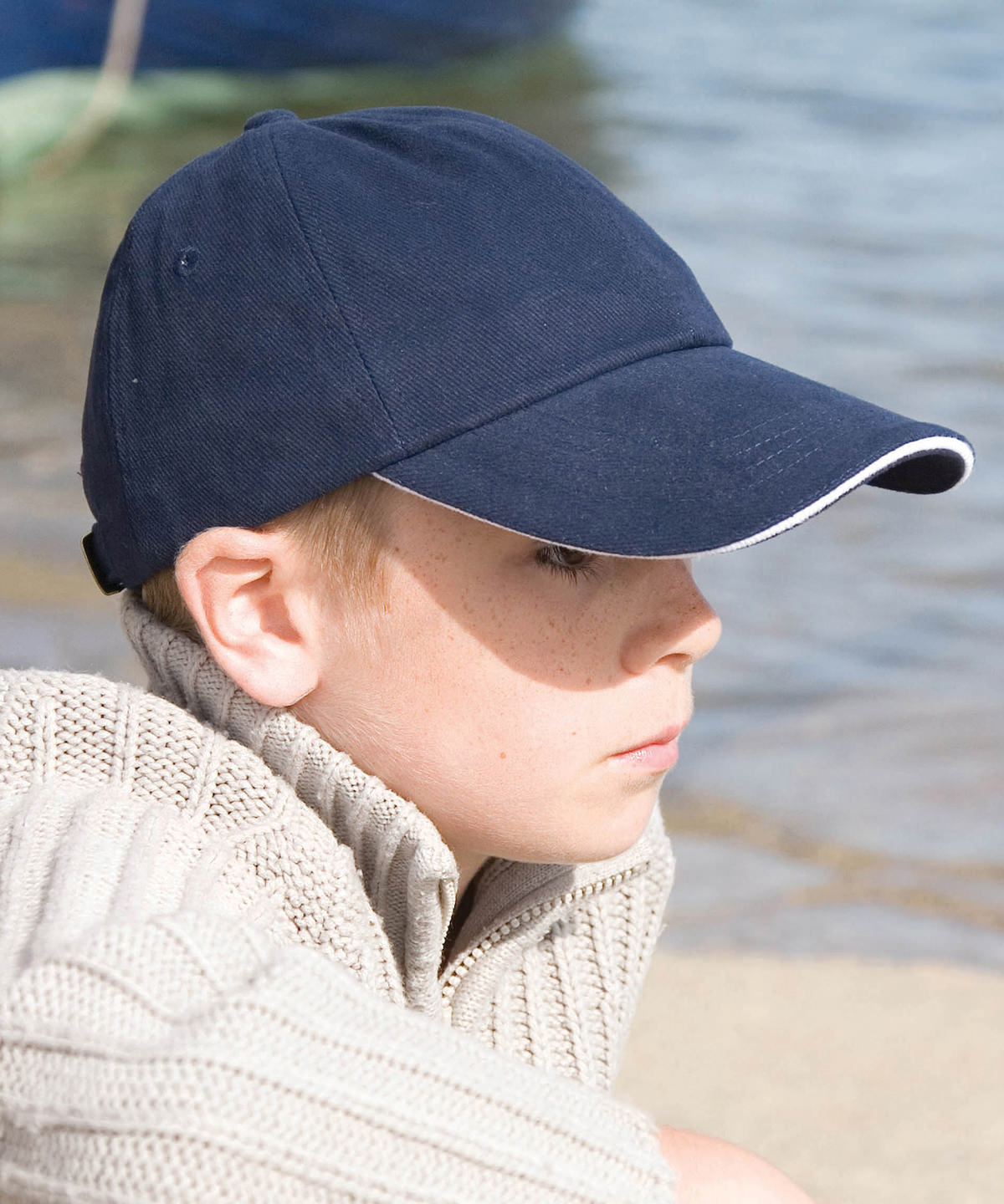 Result Headwear Junior low-profile heavy brushed cotton cap with sandwich peak, lifestyle photo
