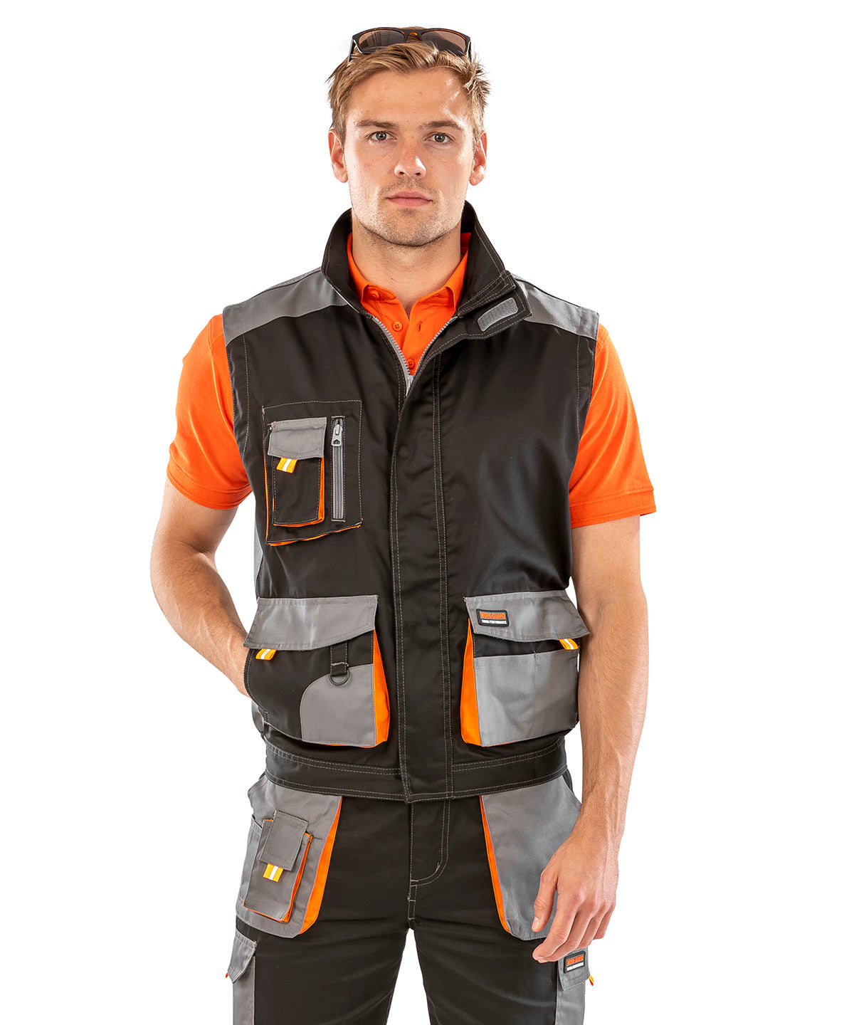Result Workguard Work-Guard lite gilet in Black/Grey/Orange, lifestyle photo