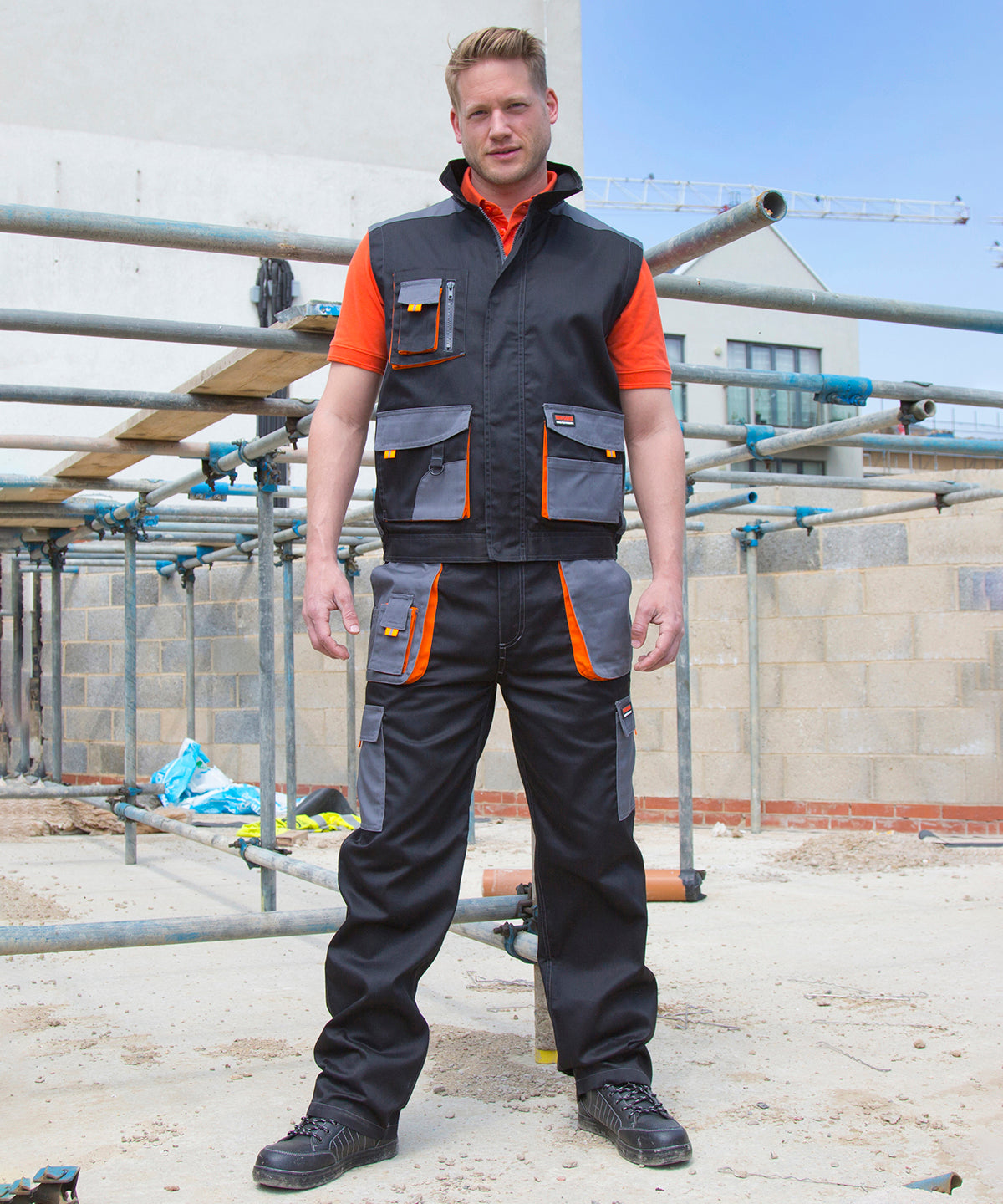 Result Workguard Work-Guard lite trousers in Black/Grey/Orange, lifestyle photo