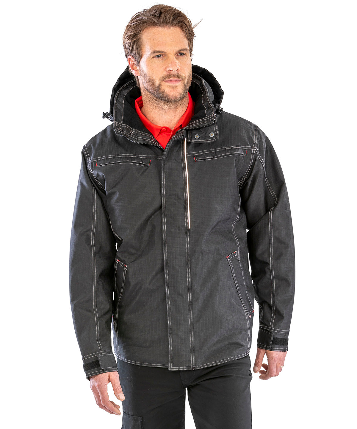 Result Denim texture rugged jacket in Black, lifestyle photo