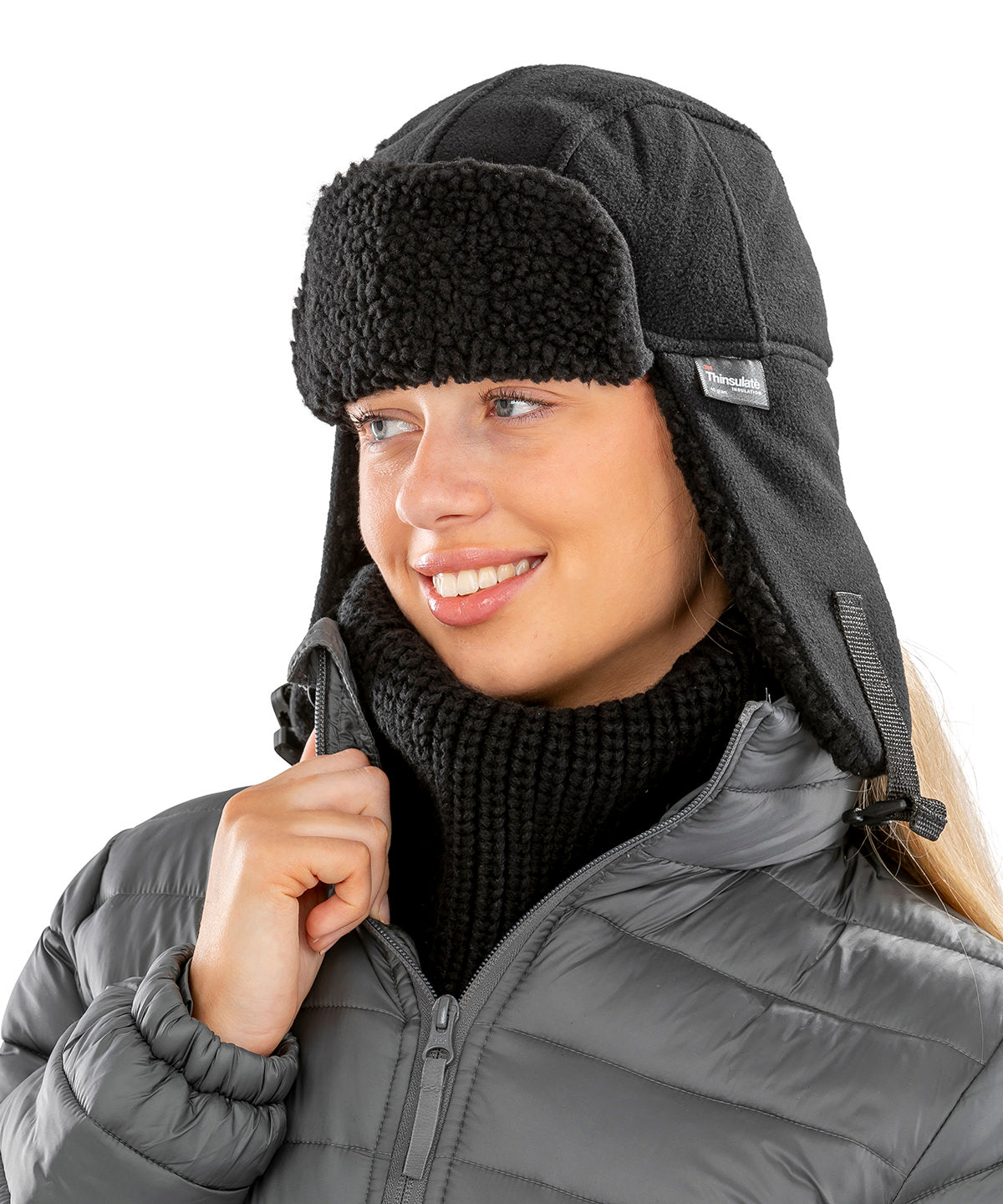 Result Winter Essentials Thinsulate sherpa hat in Black, lifestyle photo