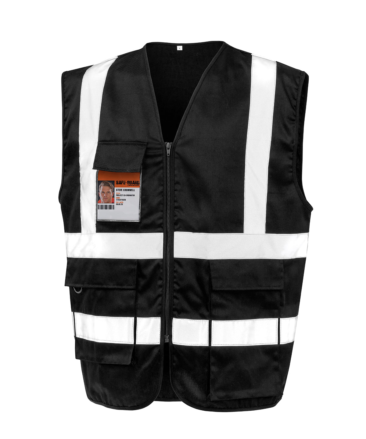 Result Safeguard Heavy duty polycotton security vest in Black, front view