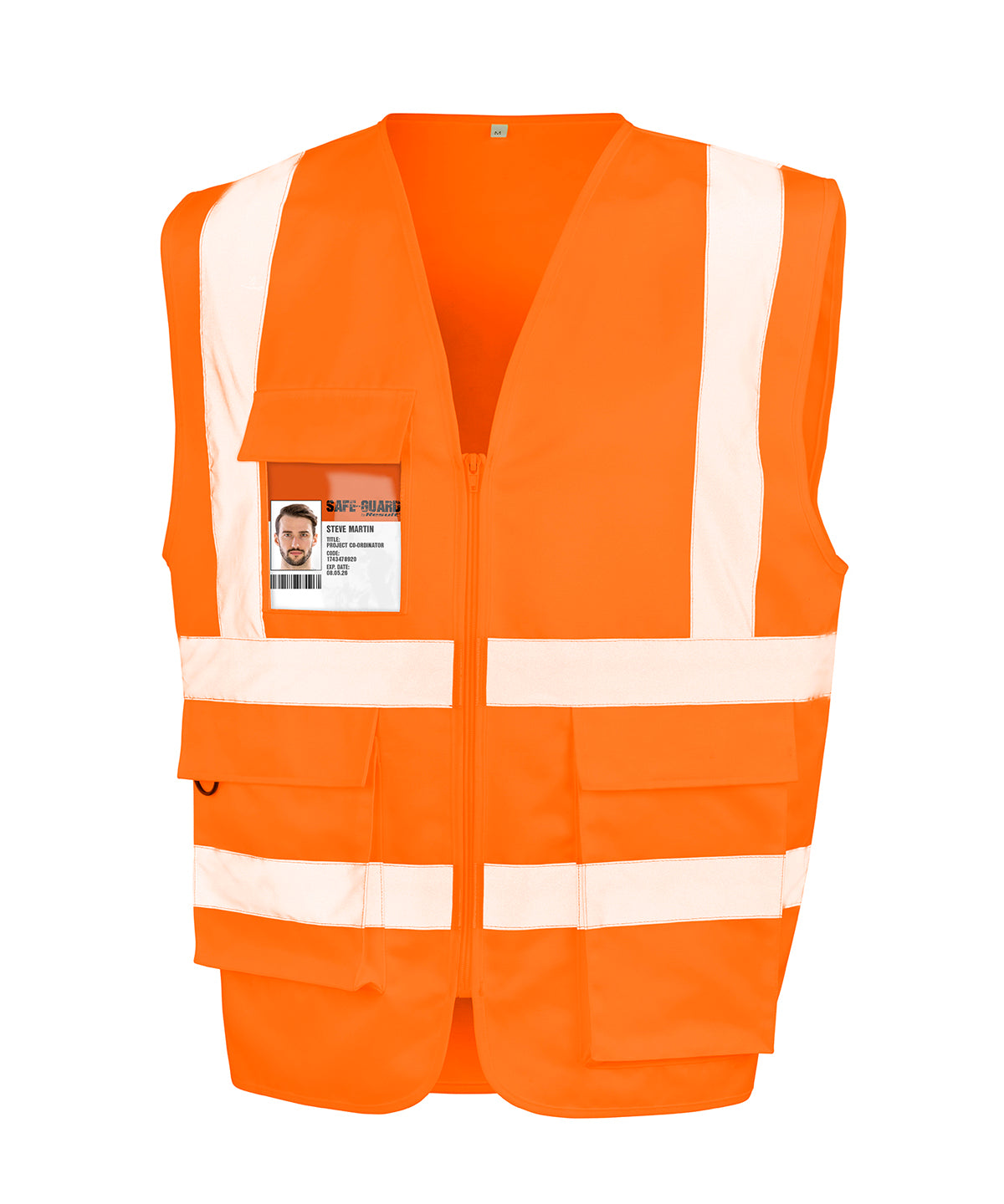 Result Safeguard Heavy duty polycotton security vest in Fluorescent Orange, front view