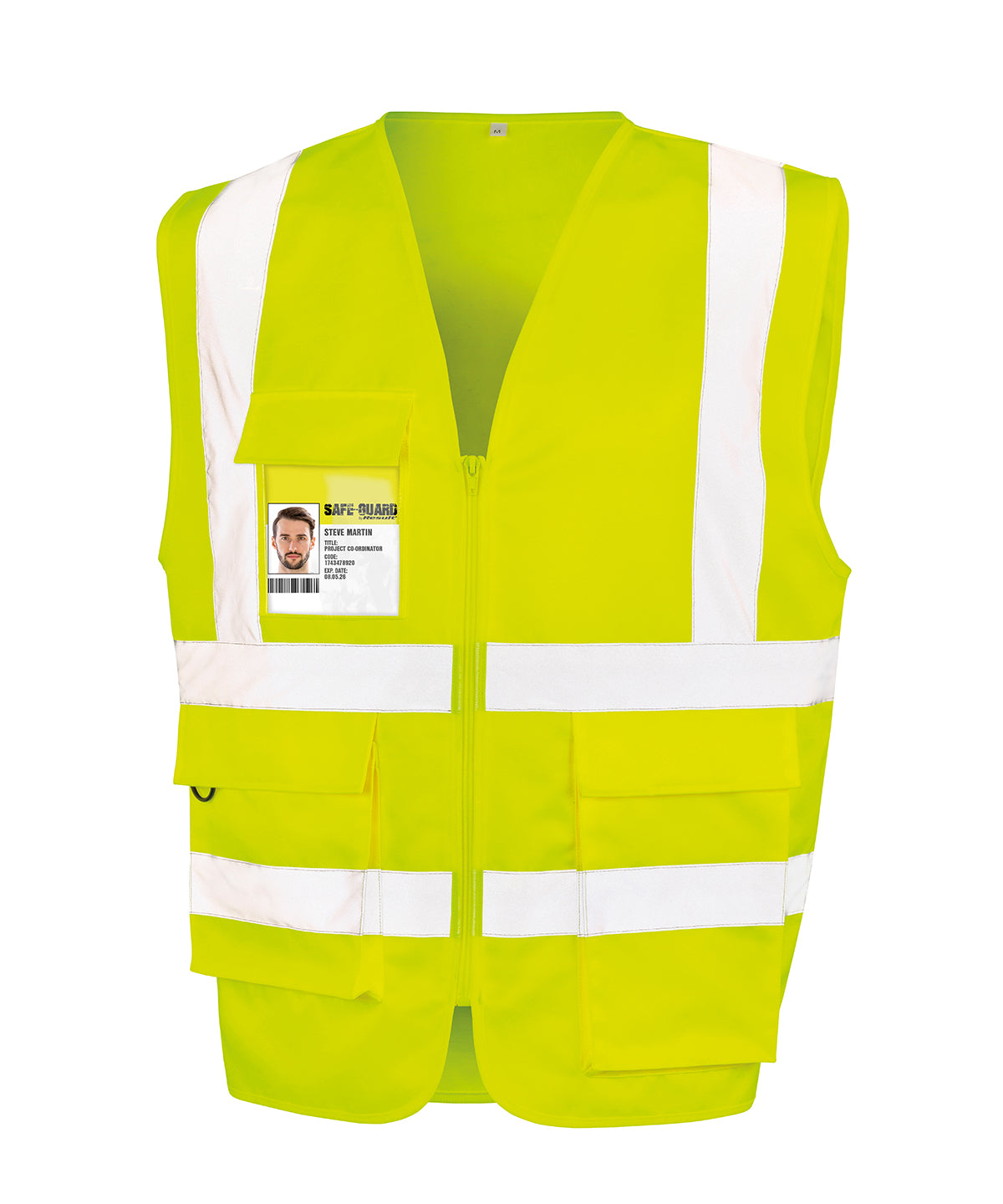 Result Safeguard Heavy duty polycotton security vest in Fluorescent Yellow, front view