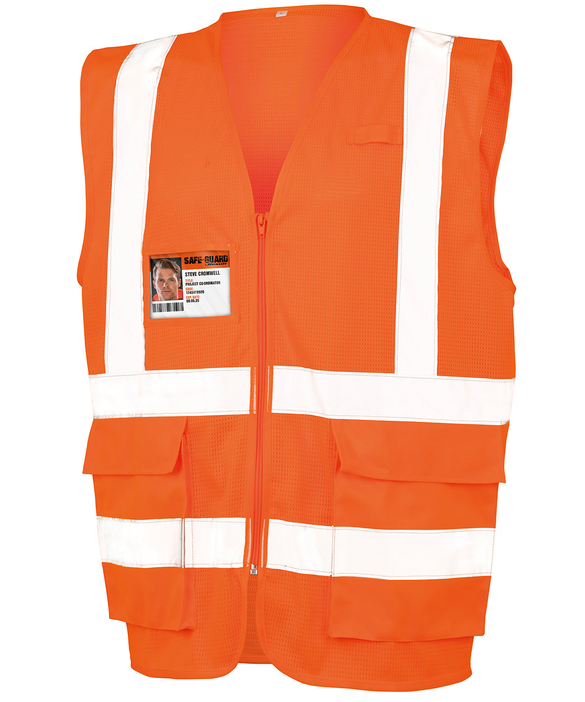 Result Safeguard Executive cool mesh safety vest in Fluorescent Orange, front view