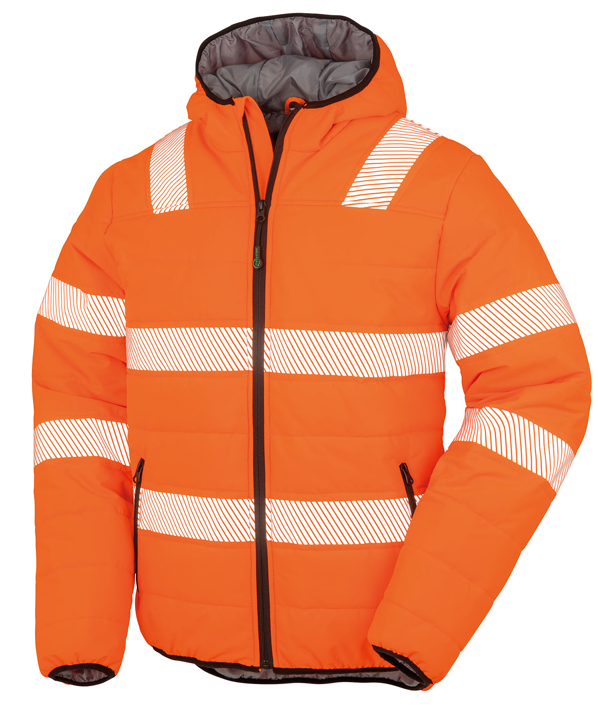 Result Recycled Ripstop padded safety jacket in Fluorescent Orange, front view
