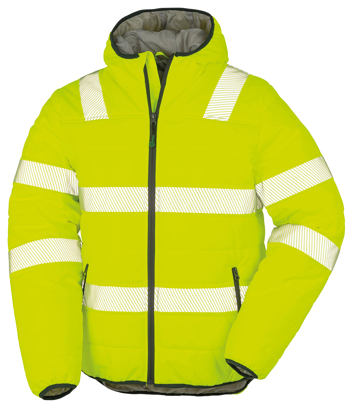 Result Recycled Ripstop padded safety jacket in Fluorescent Yellow, front view