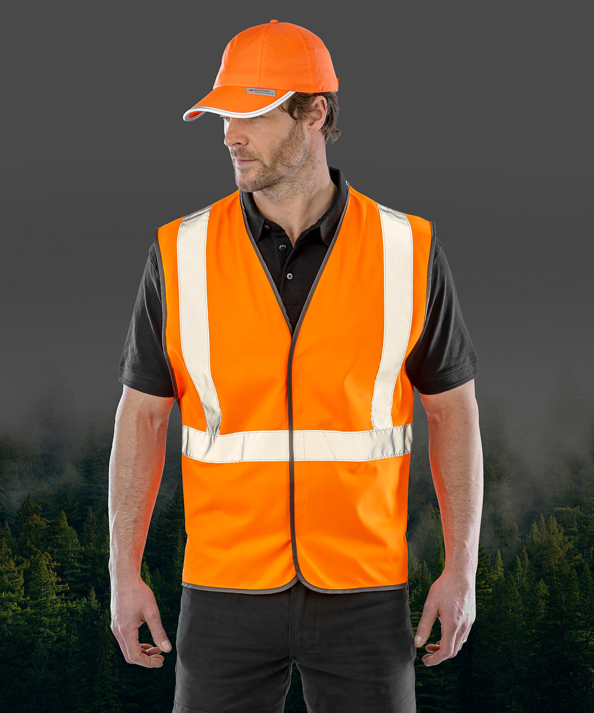 Result Recycled Anti-entanglement vest in Fluorescent Orange, lifestyle photo