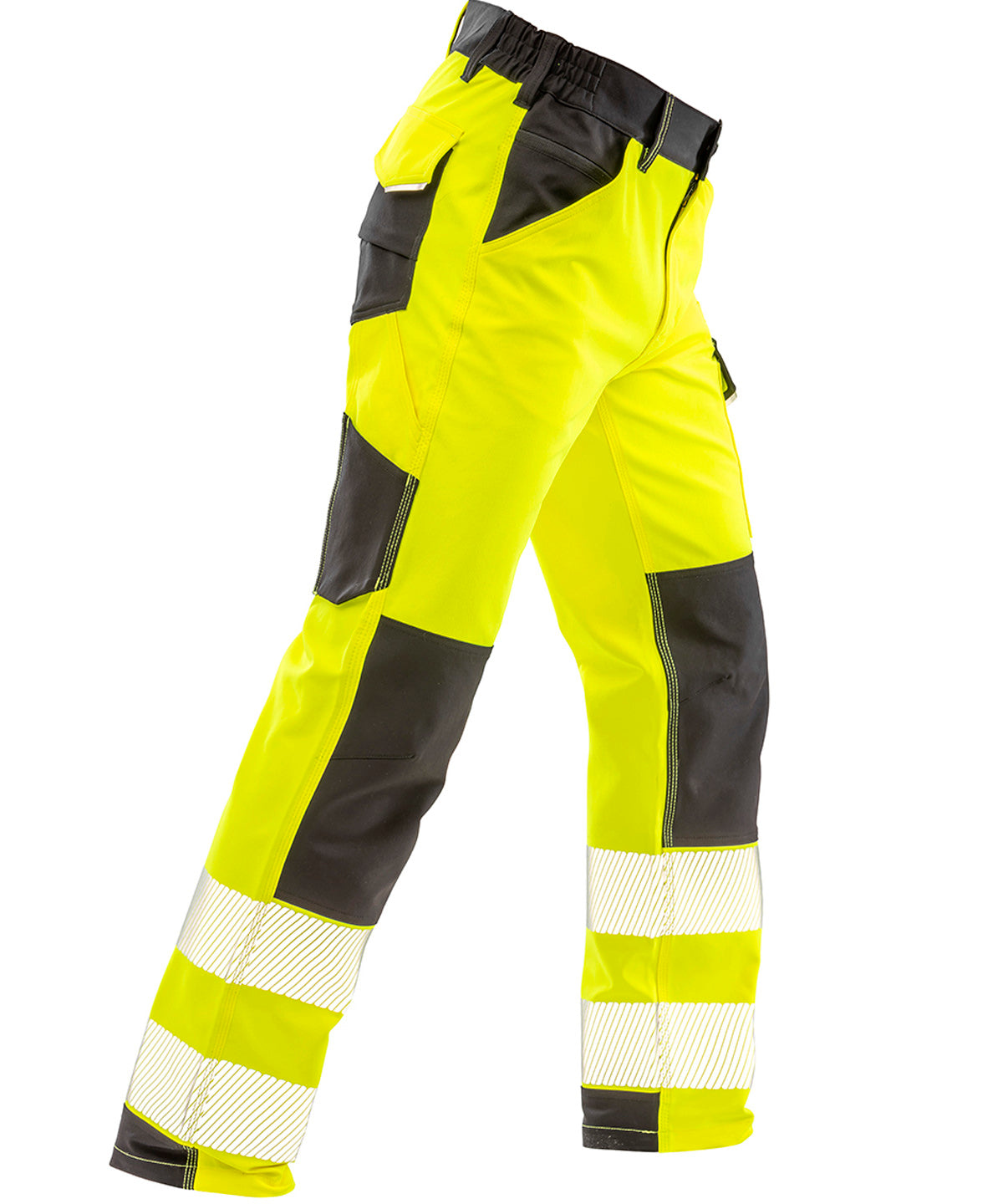 Result Safeguard Safe-Guard recycled dynamic stretch safety trousers in Fluorescent Yellow, front view