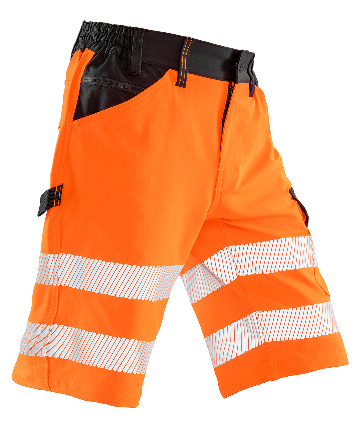Result Safeguard Safe-Guard recycled dynamic stretch safety shorts in Fluorescent Orange, front view