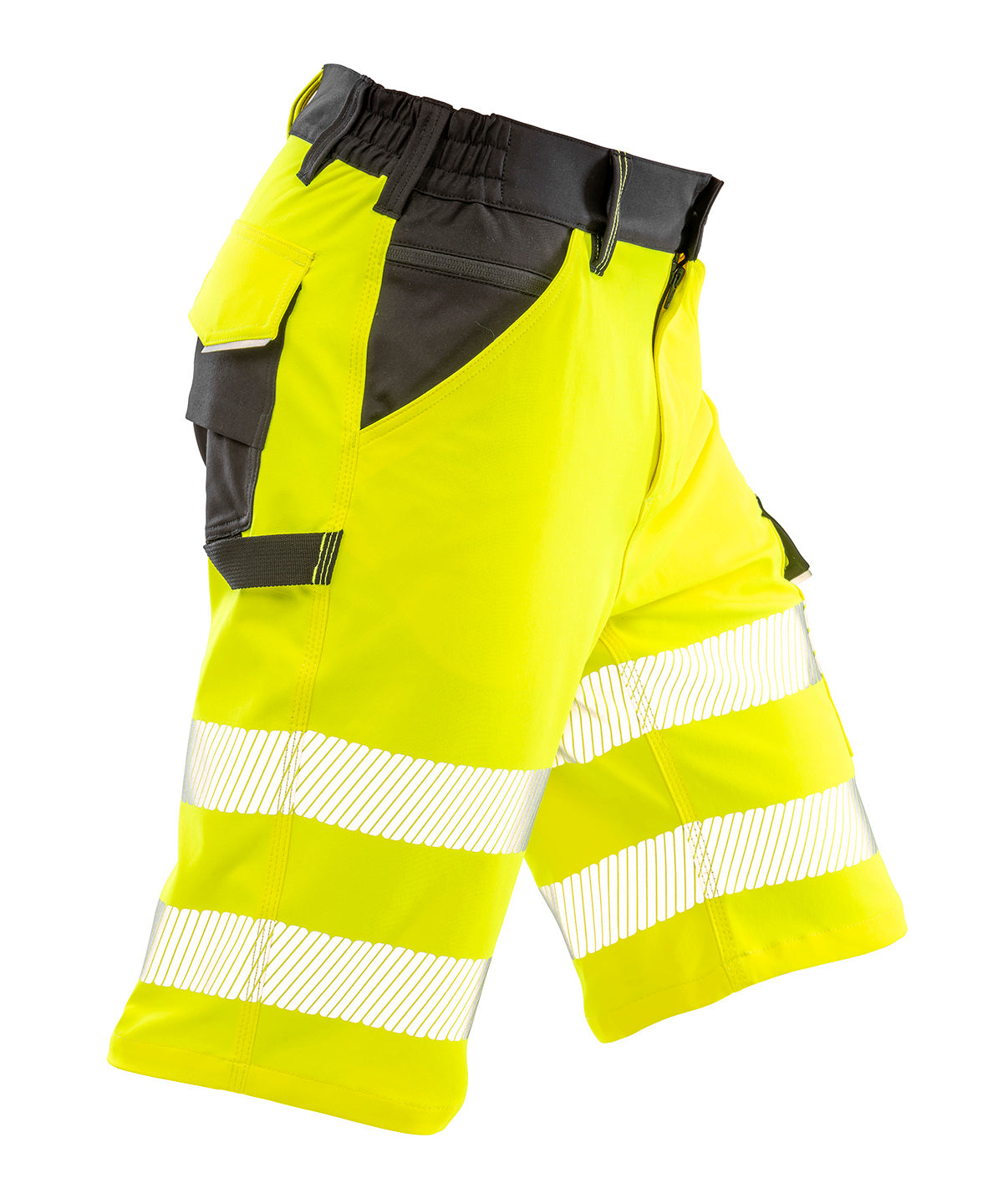 Result Safeguard Safe-Guard recycled dynamic stretch safety shorts in Fluorescent Yellow, front view