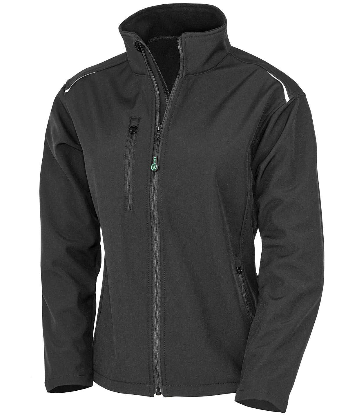 Result Recycled Women's recycled 3-layer printable softshell jacket in Black, front view