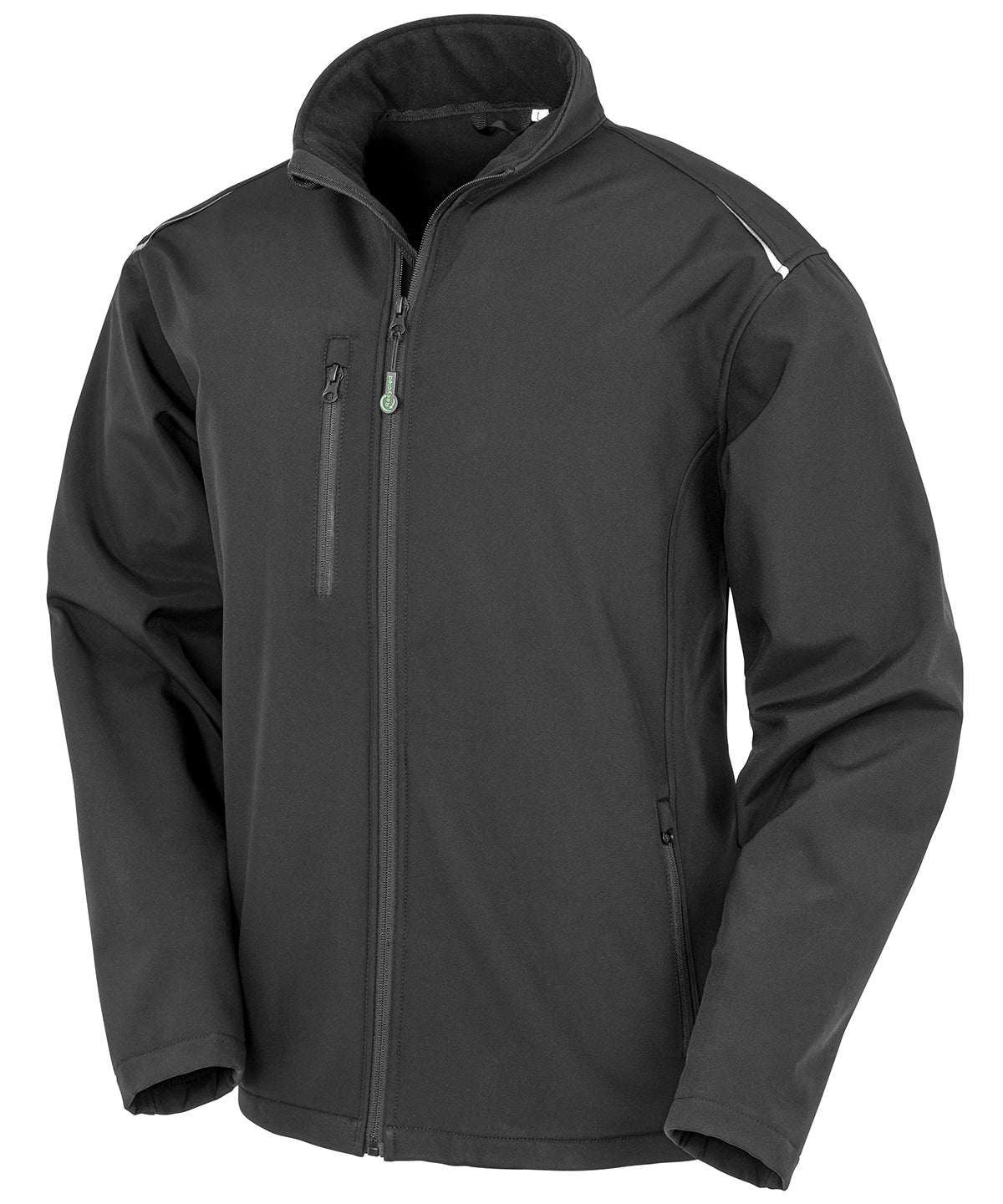 Result Recycled 3-layer printable softshell jacket in Black, front view