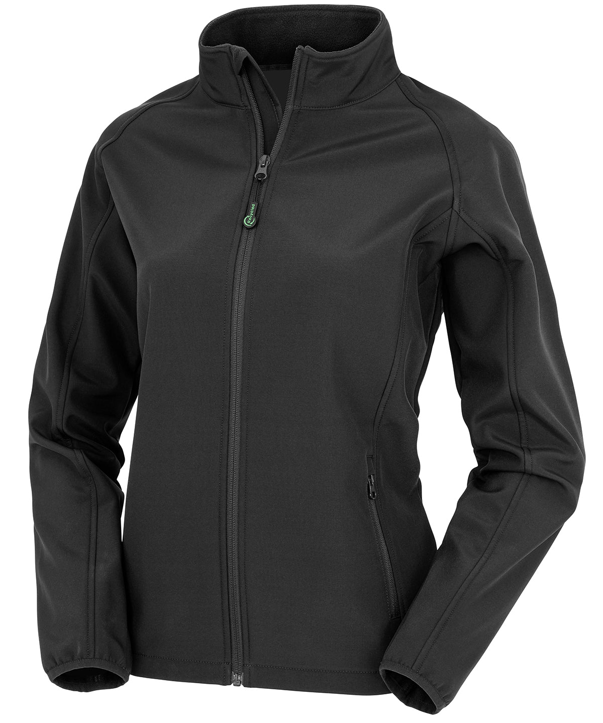Result Recycled Women's recycled 2-layer printable softshell jacket in Black, front view