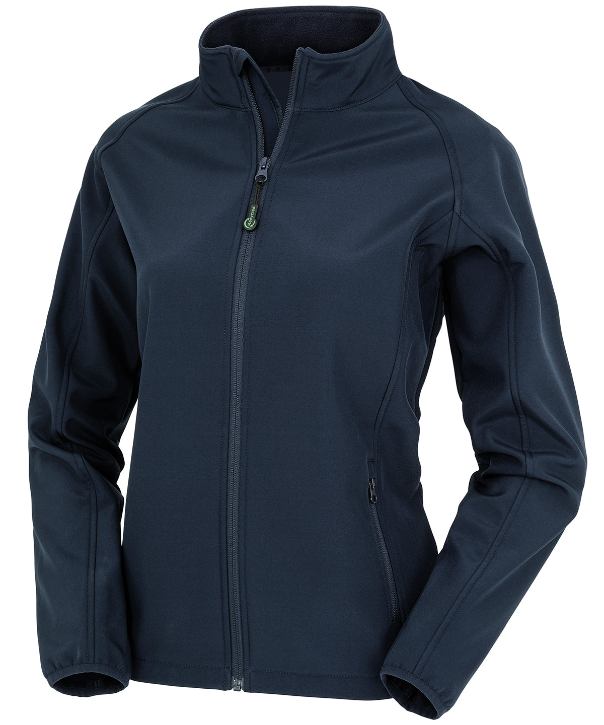 Result Recycled Women's recycled 2-layer printable softshell jacket in Navy, front view