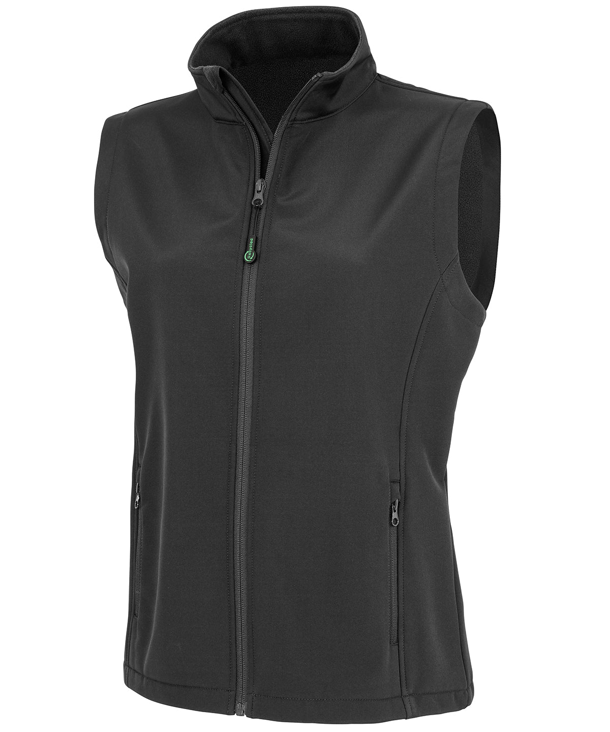 Result Recycled Women's recycled 2-layer printable softshell bodywarmer in Black, front view