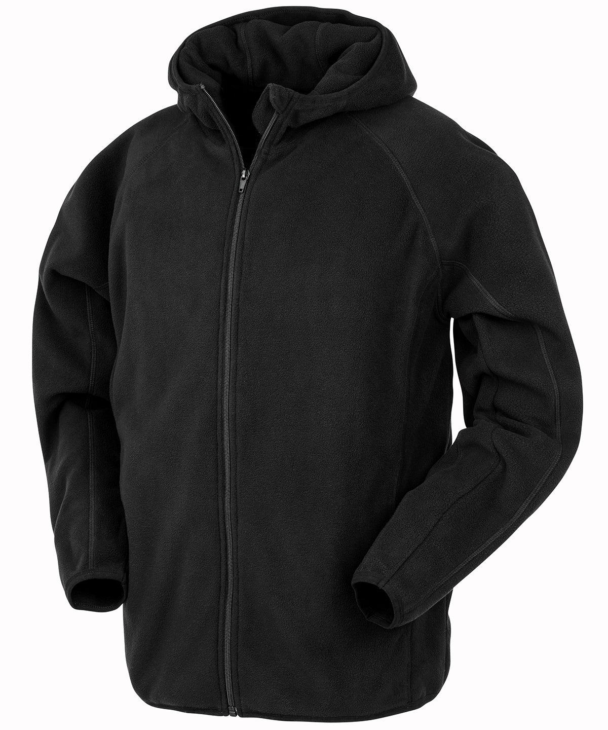 Result Recycled Hooded microfleece jacket in Black, front view