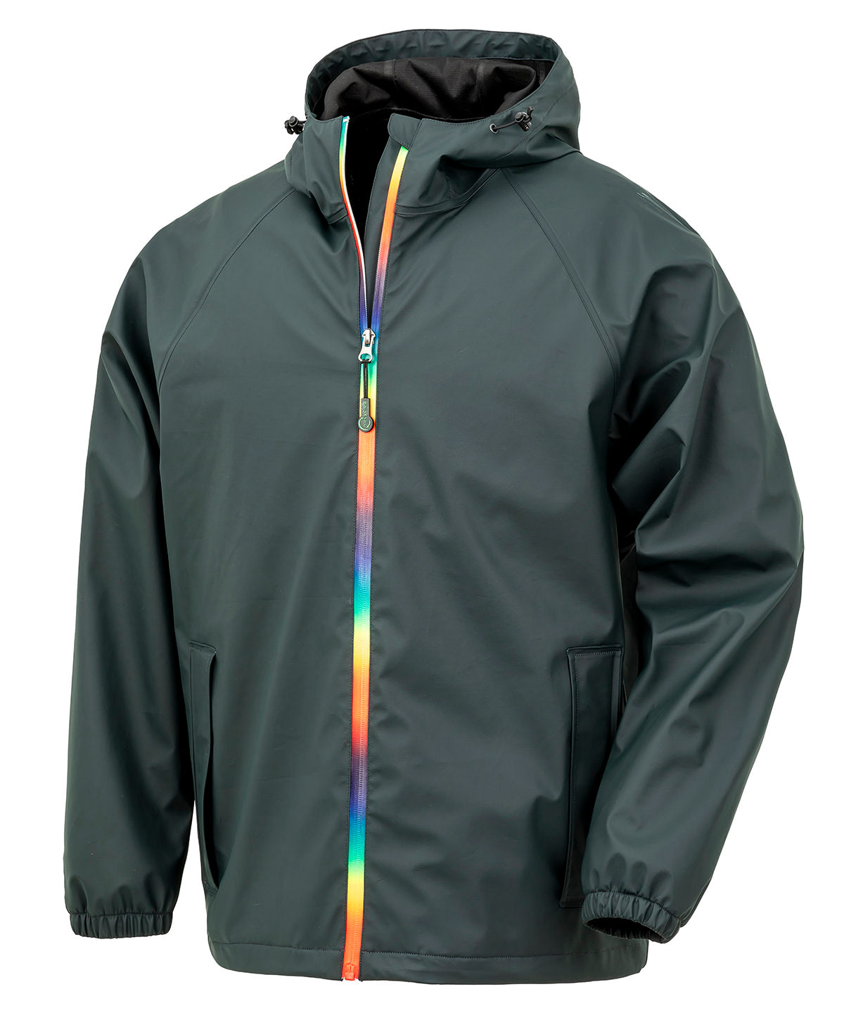Result Recycled Prism PU waterproof jacket with recycled backing in Black Olive, front view