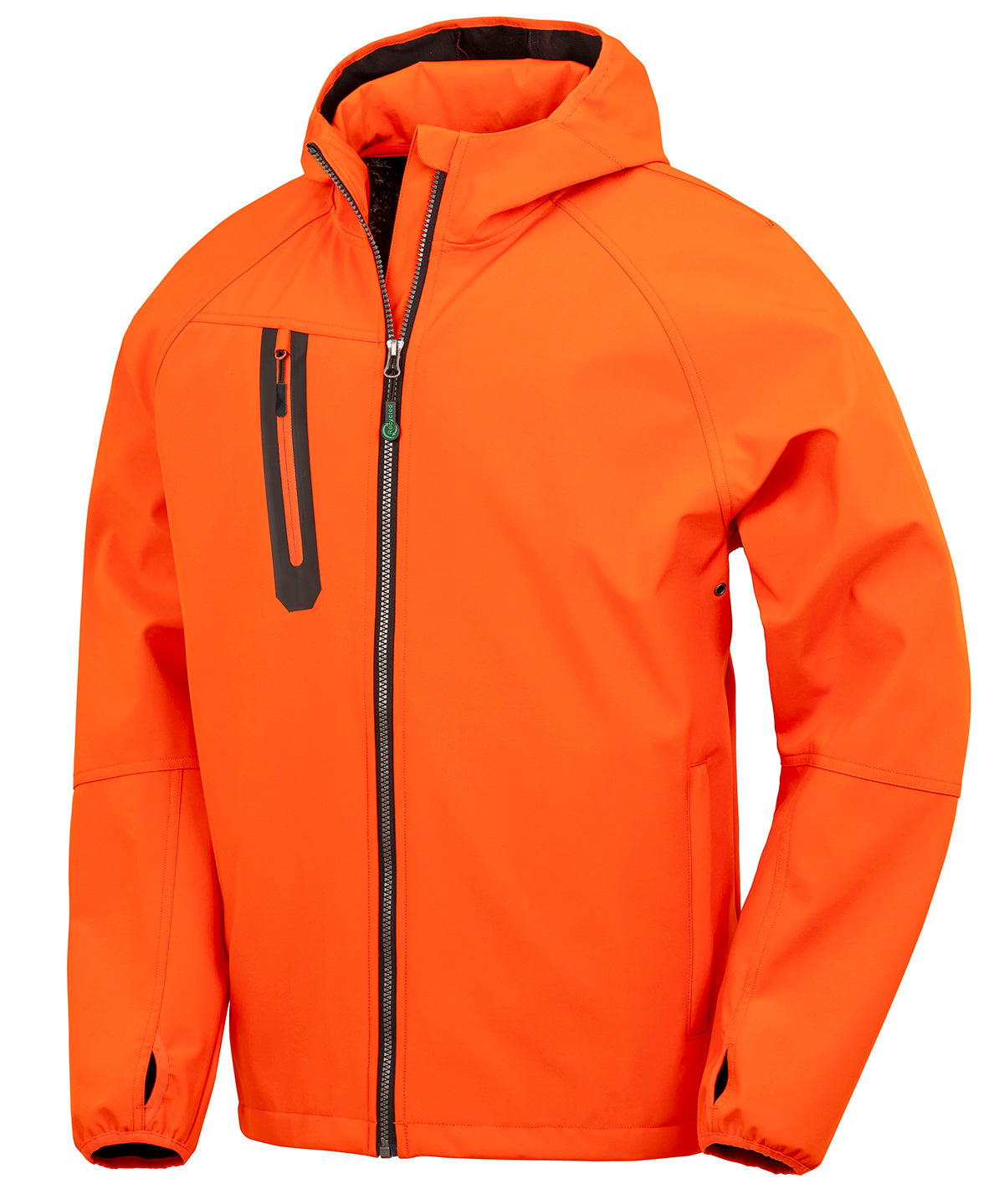 Result Recycled 3-layer recycled printable casual hooded softshell in Orange/Navy, front view