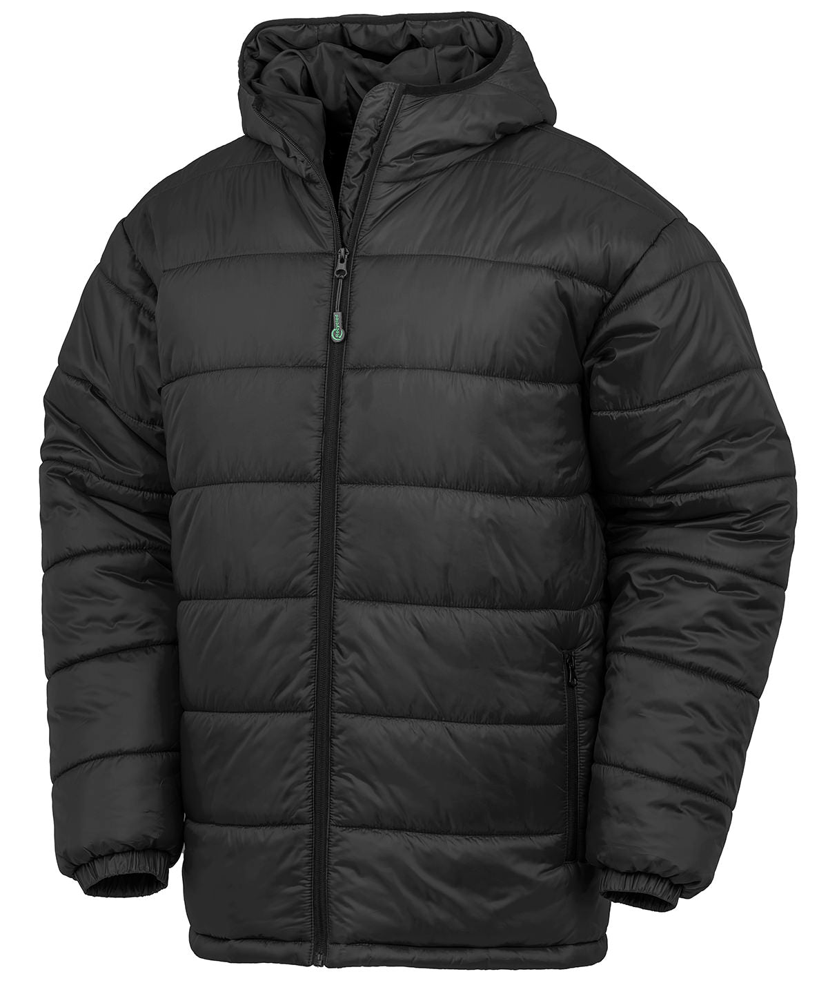 Result Recycled Hooded padded parka in Black, front view