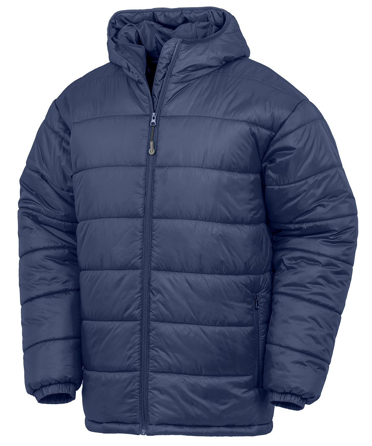Result Recycled Hooded padded parka in Navy, front view