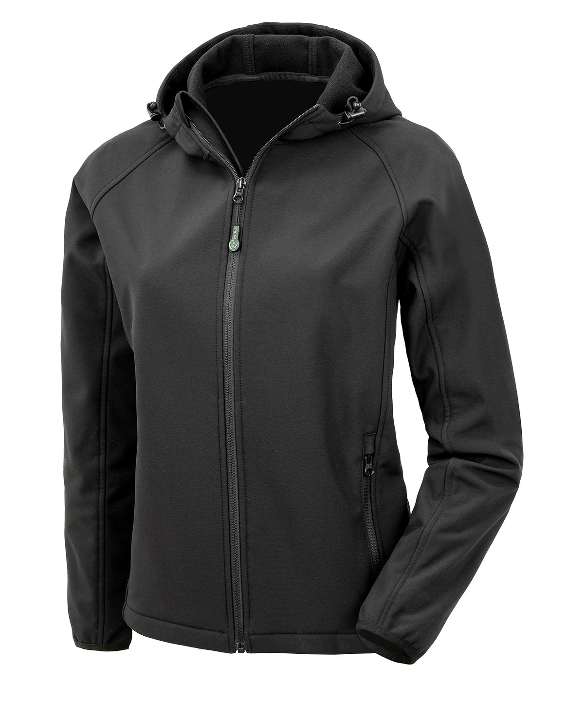 Result Recycled Women’s recycled 3-layer printable hooded softshell in Black, front view