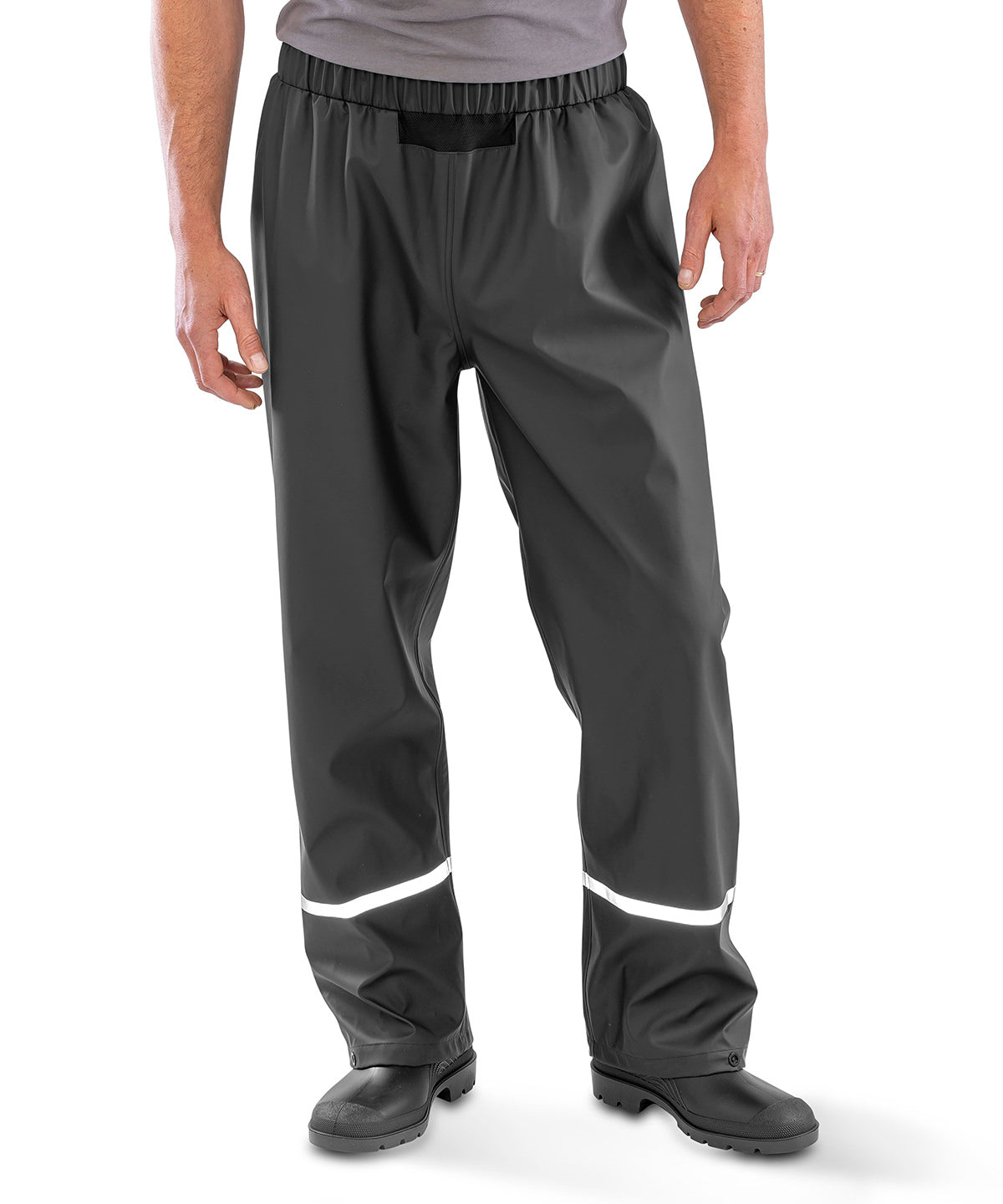 Result Recycled Prism PU waterproof trousers with reflective bands and recycled backing, lifestyle photo