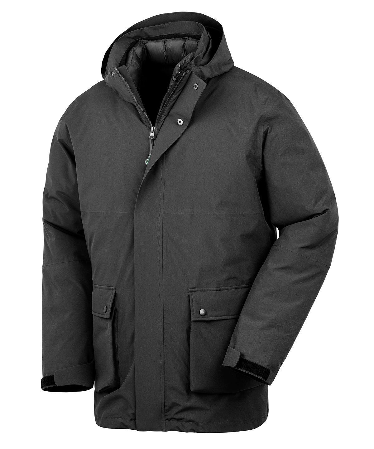 Result Recycled 3-in-1 padded ripstop jacket in Black, front view
