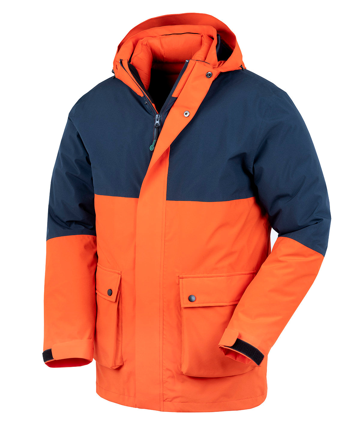 Result Recycled 3-in-1 padded ripstop jacket in Navy/Orange, front view