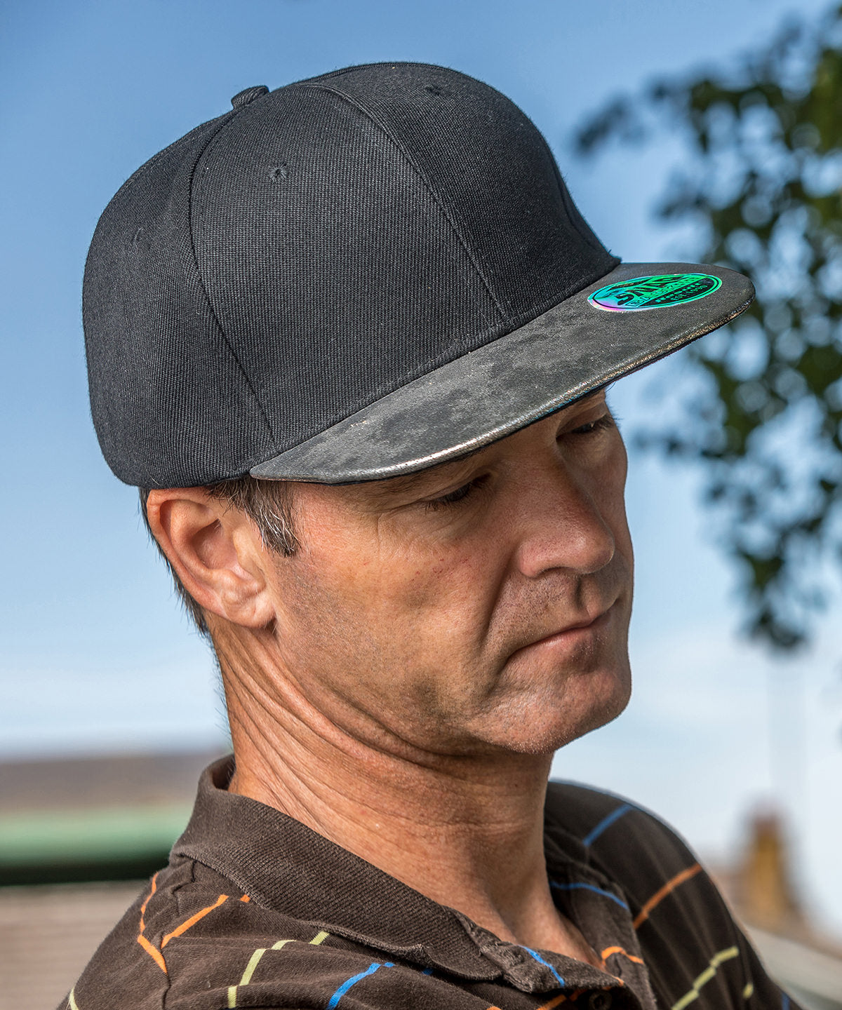 Result Headwear Bronx glitter flat peak snapback cap, lifestyle photo