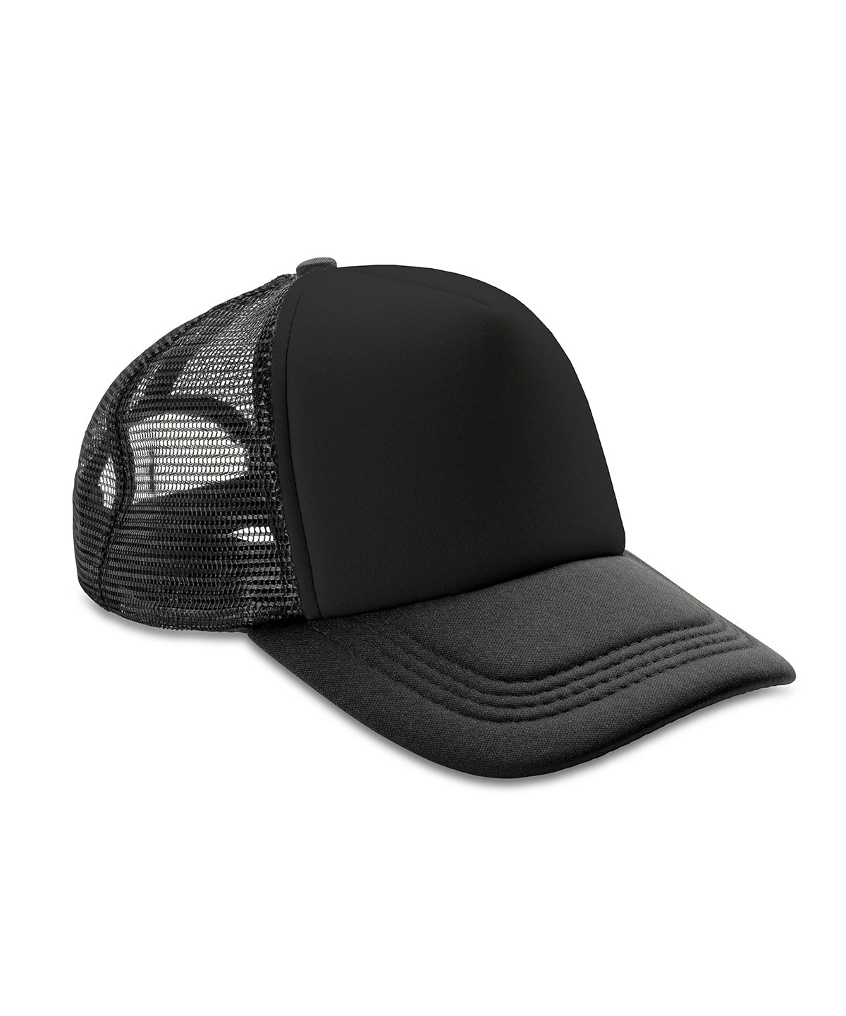 Result Headwear Core Detroit ½ mesh truckers cap in Black/Black, front view