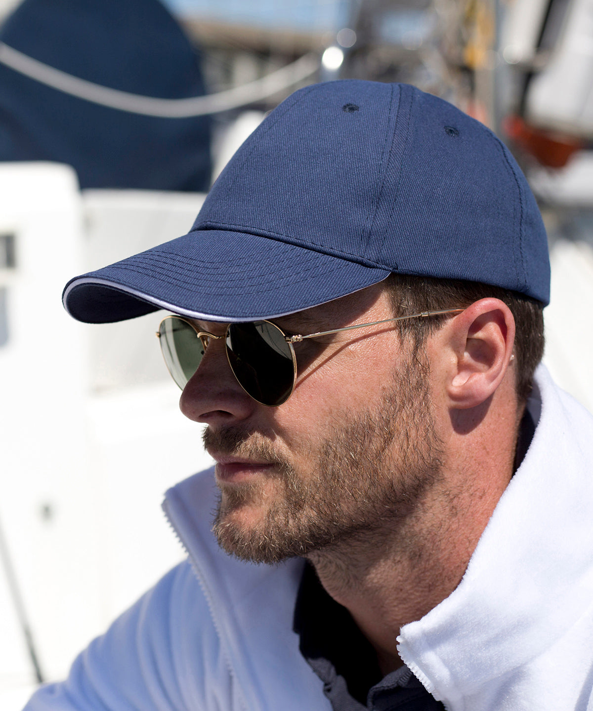 Result Headwear Memphis brushed cotton low-profile sandwich peak cap, lifestyle photo