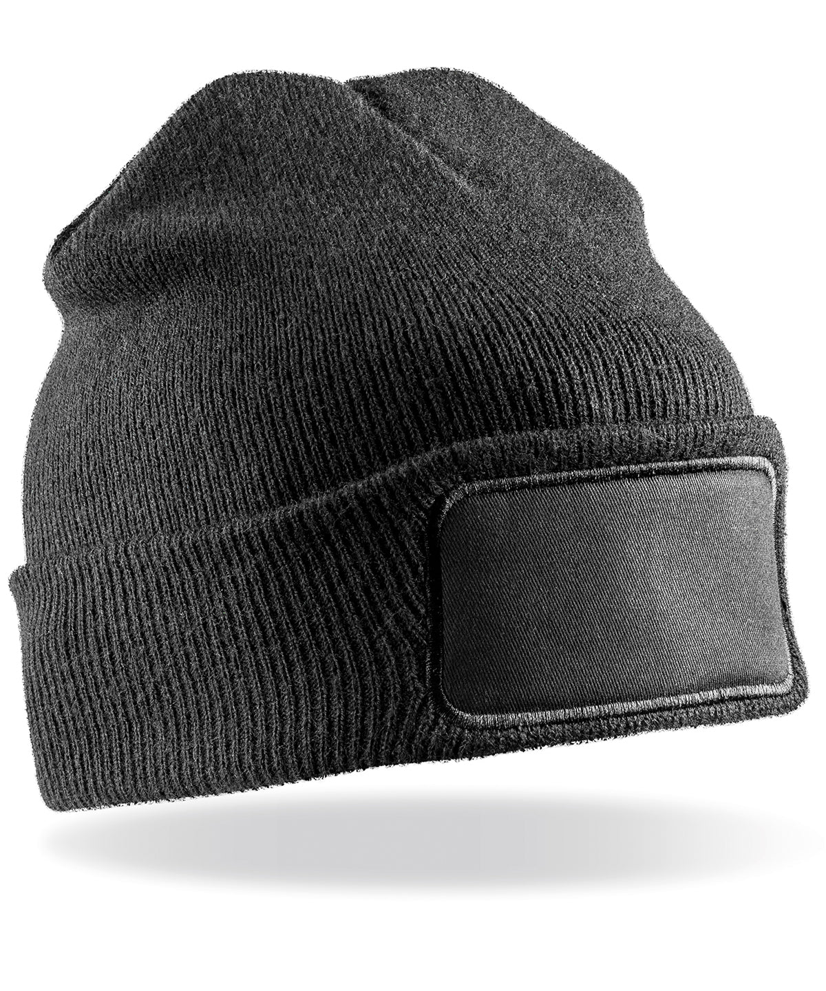 Result Recycled Double knit printers beanie in Black, front view