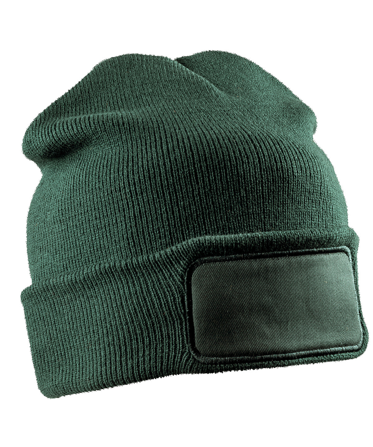 Result Recycled Double knit printers beanie in Bottle Green, front view