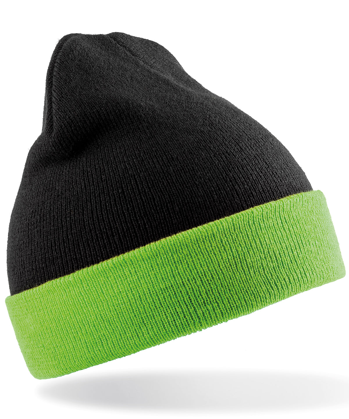 Result Recycled Compass beanie in Black/Lime, front view