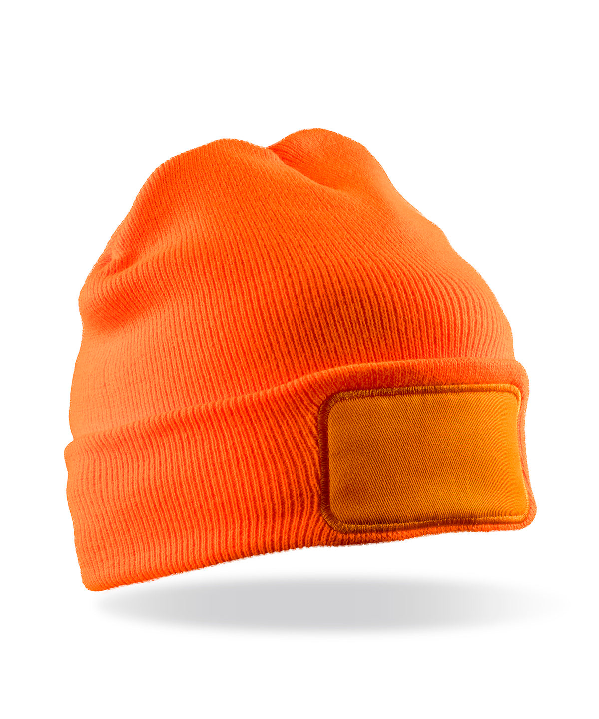 Result Recycled ThinsulateTM printers beanie in Fluorescent Orange, front view