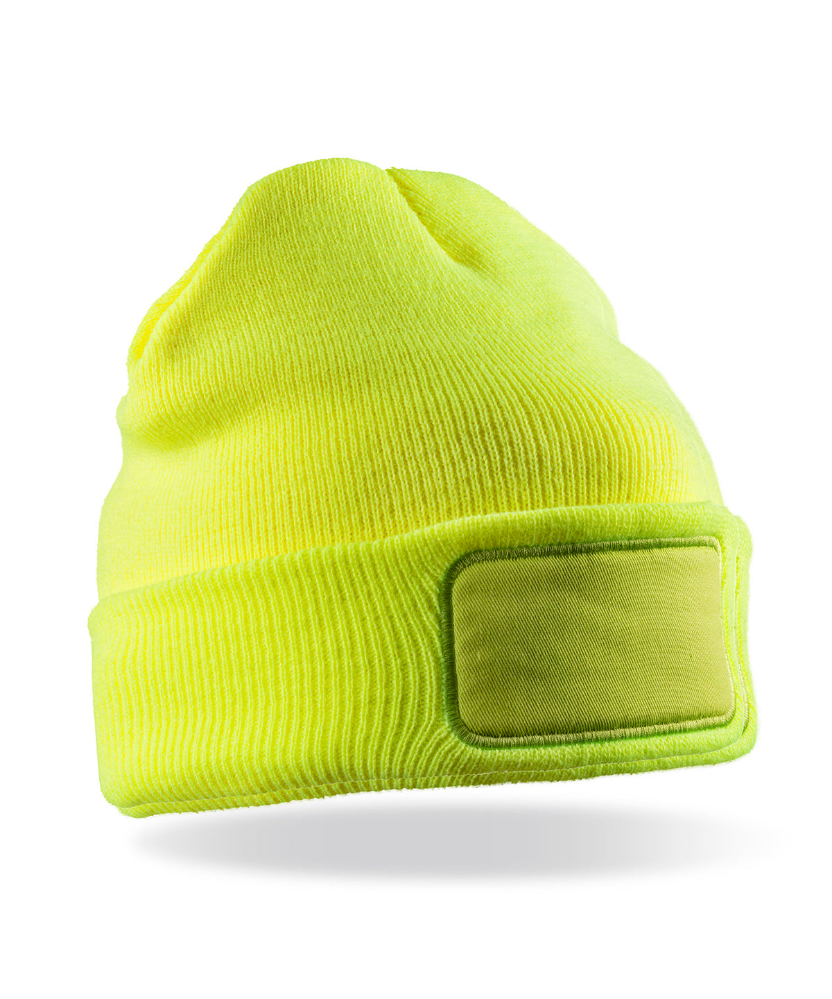 Result Recycled ThinsulateTM printers beanie in Fluorescent Yellow, front view